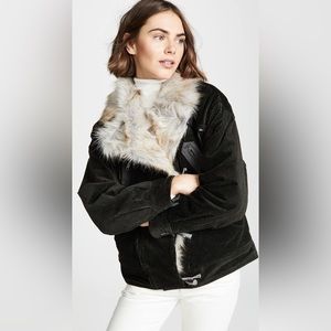 Free People Black Bomber Jacket with Faux Fur Collar